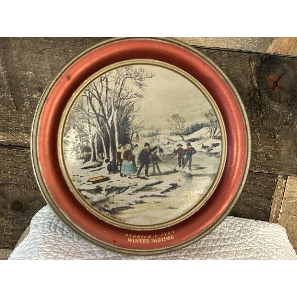 Vintage 1989 CURRIER & IVES‎ Winter Pastime (1860) Empty Cookie Tin, Round